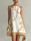 Héloïse | Mini Dress in White Lace with Golden Accents