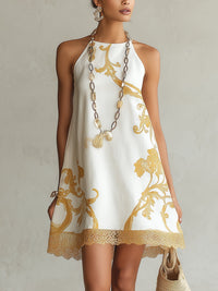 Héloïse | Mini Dress in White Lace with Golden Accents