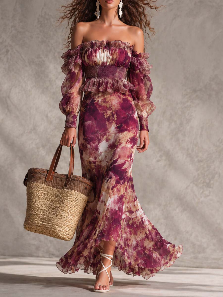 Rosina | Dusty Rose Off-the-Shoulder Floral Maxi Dress