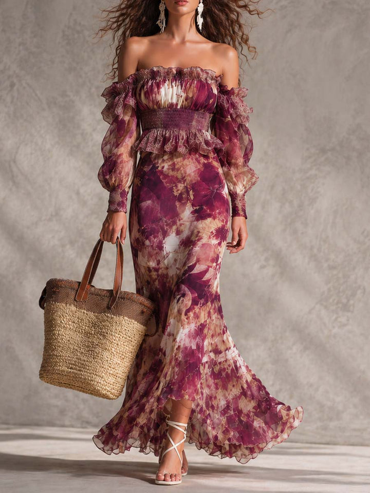 Rosina | Dusty Rose Off-the-Shoulder Floral Maxi Dress