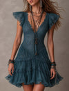 Lucrezia | Retro Blue Lace and Muslin Ruffle Mini Dress