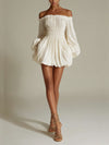 Neve | White Off-the-Shoulder Mini Dress with Gathered Waist