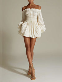 Neve | White Off-the-Shoulder Mini Dress with Gathered Waist