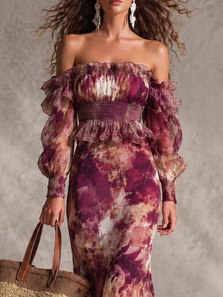 Rosina | Dusty Rose Off-the-Shoulder Floral Maxi Dress