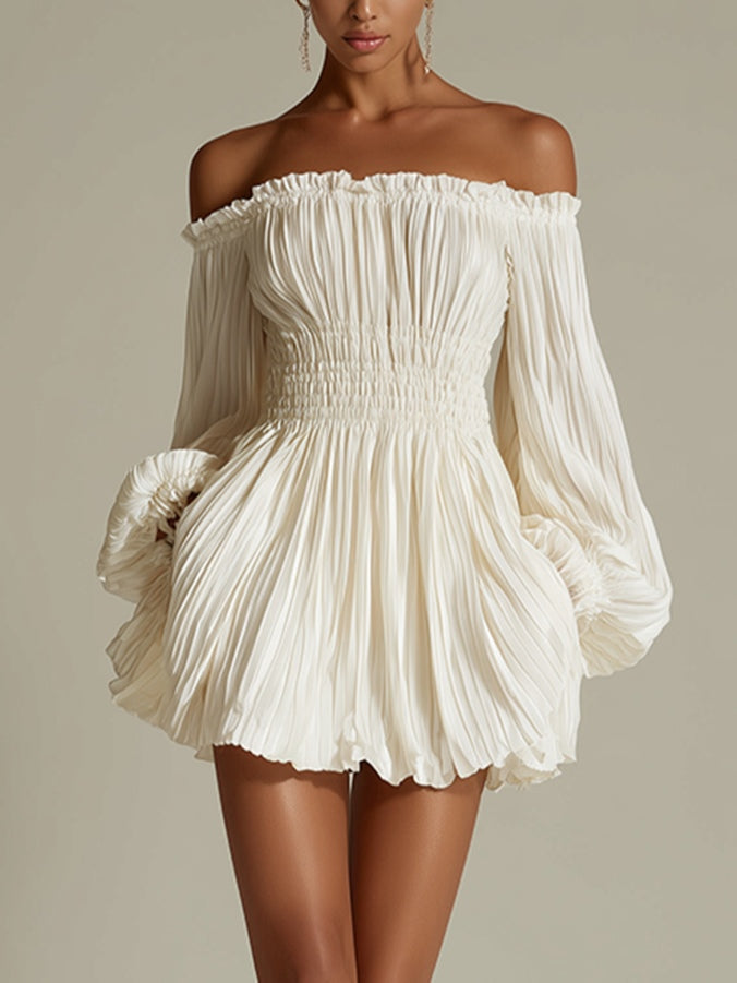 Neve | White Off-the-Shoulder Mini Dress with Gathered Waist