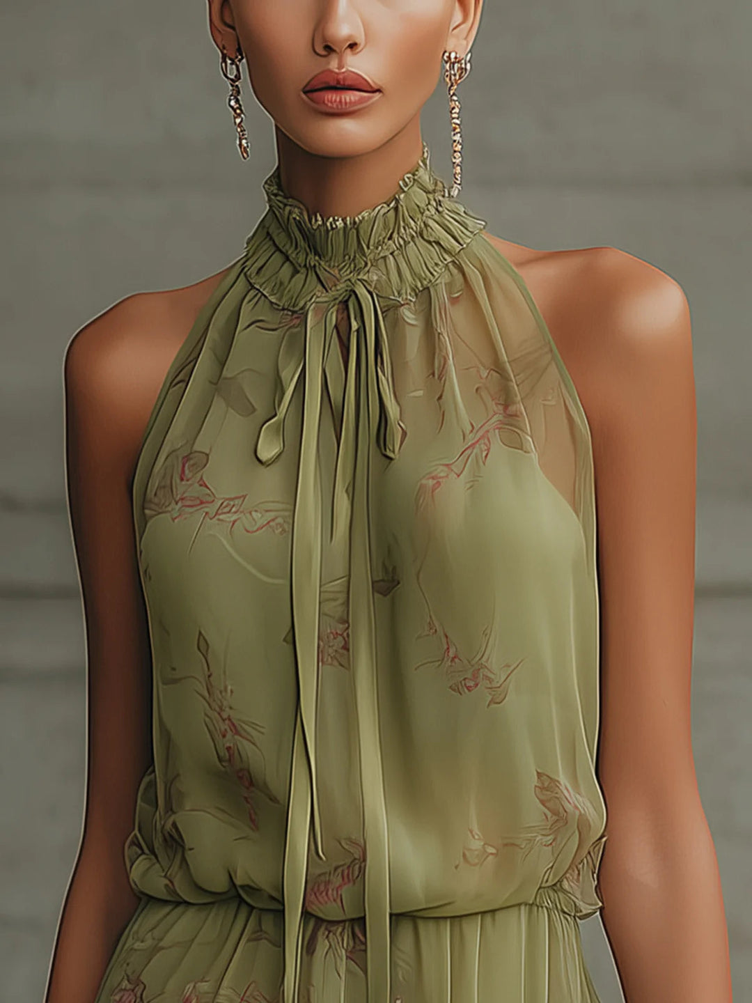 Silvia | Green Floral High-Waisted Muslin Mini Dress