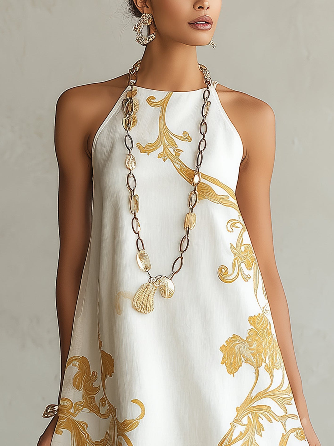 Héloïse | Mini Dress in White Lace with Golden Accents
