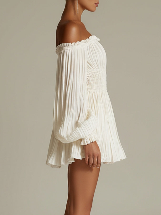 Neve | White Off-the-Shoulder Mini Dress with Gathered Waist