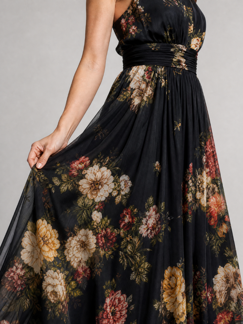 Sior | Abito Midi Floreale con Scollo all’Americana