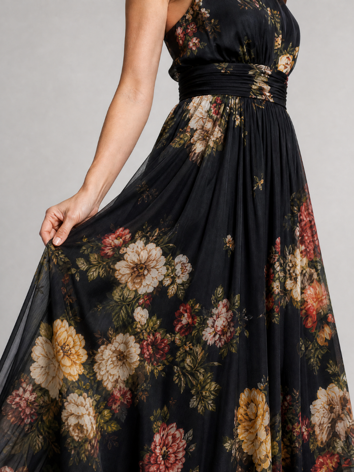 Sior | Abito Midi Floreale con Scollo all’Americana
