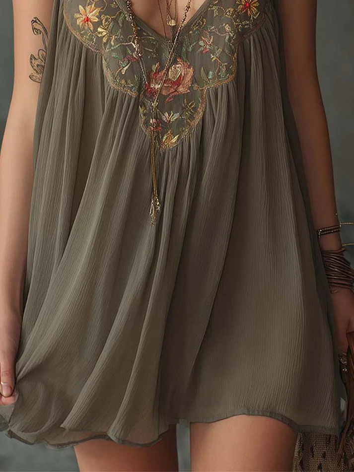 Nicoletta | Gray Floral Tiered Mini Dress