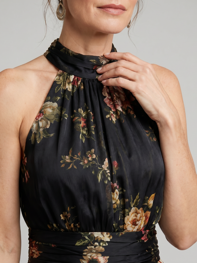 Sior | Abito Midi Floreale con Scollo all’Americana