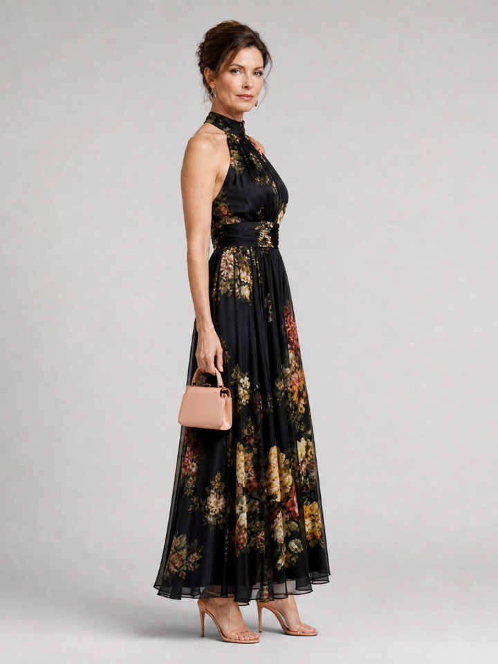 Sior | Abito Midi Floreale con Scollo all’Americana