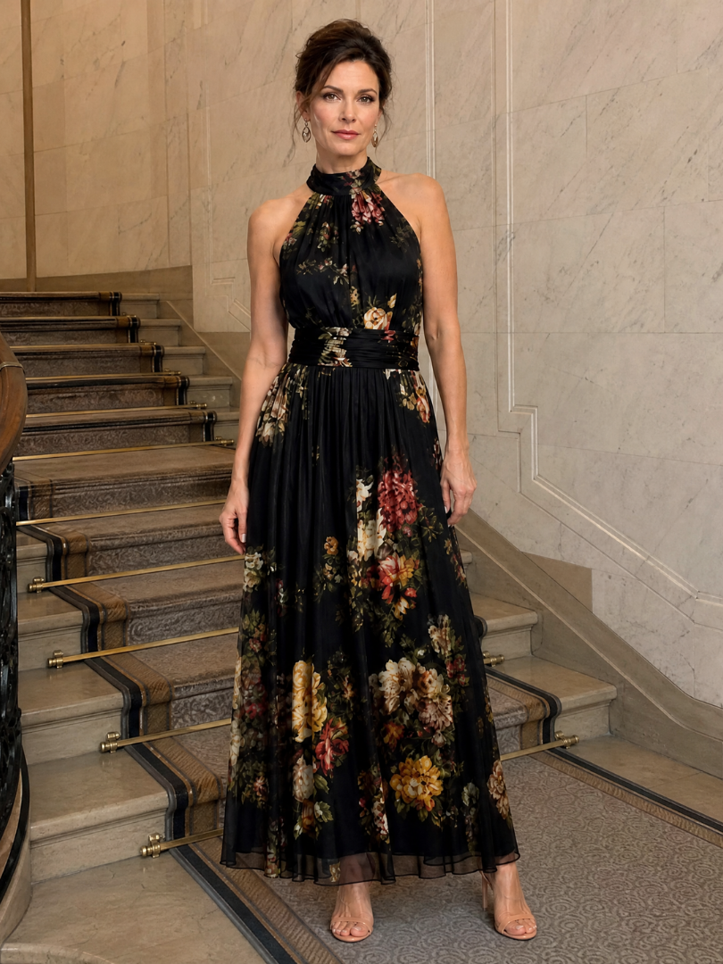 Sior | Abito Midi Floreale con Scollo all’Americana