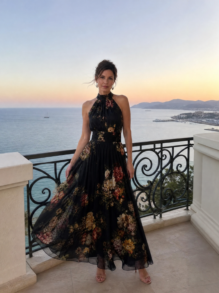 Sior | Abito Midi Floreale con Scollo all’Americana