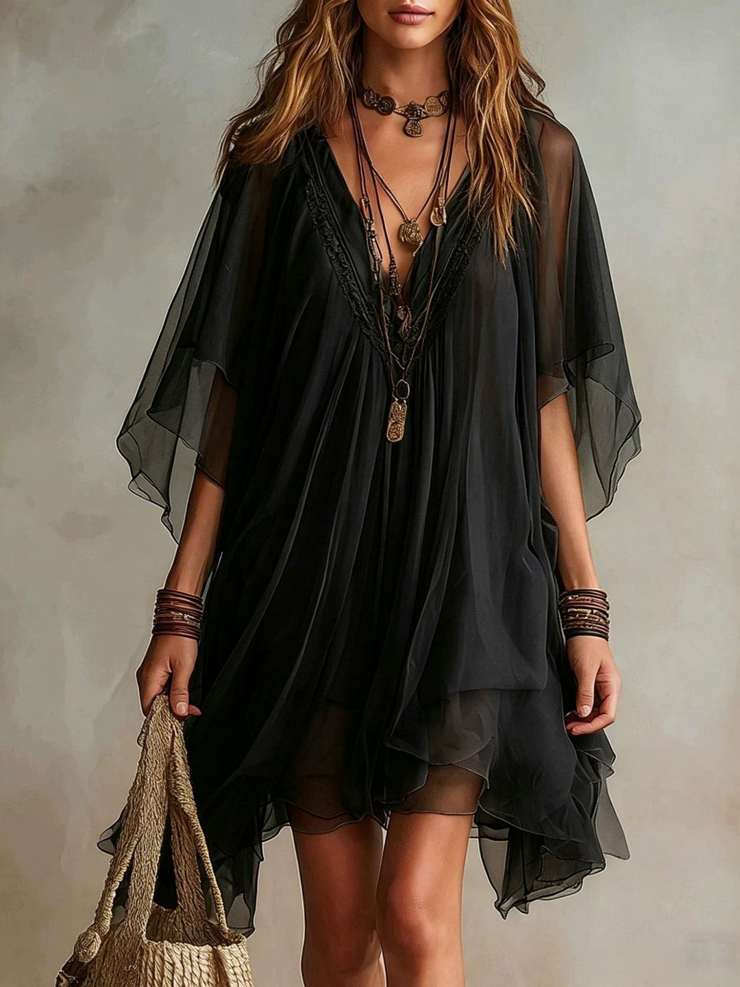 Smeralda | Flowing Tiered V-Neck Mini Dress