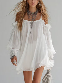 Romina | Flowing Bohemian Off-the-Shoulder Mini Dress