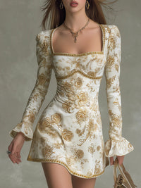 Rosalinda | Vintage Rose-Print Velvet Mini Dress