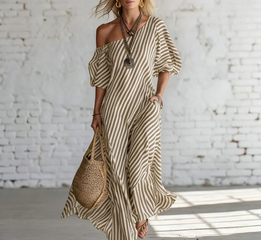 Alysha™ | Abito Lungo Monospalla a Righe