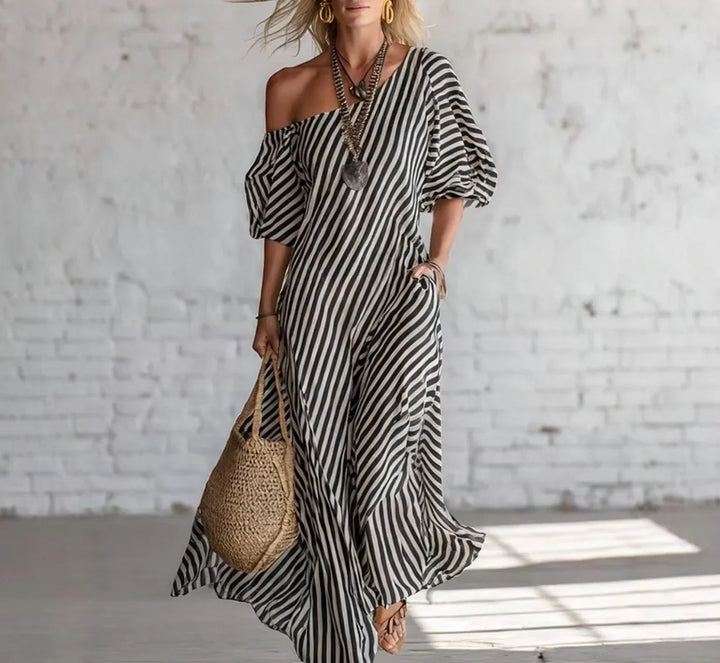 Alysha™ | Abito Lungo Monospalla a Righe