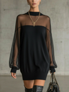 Domitilla | Black High-Neck Mini Dress with Sheer Mesh Sleeves