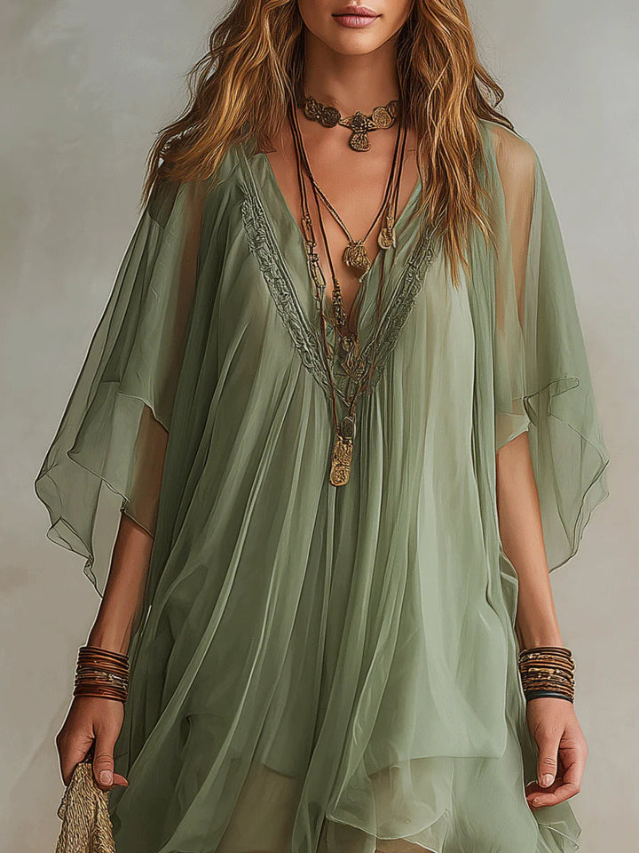 Smeralda | Flowing Tiered V-Neck Mini Dress