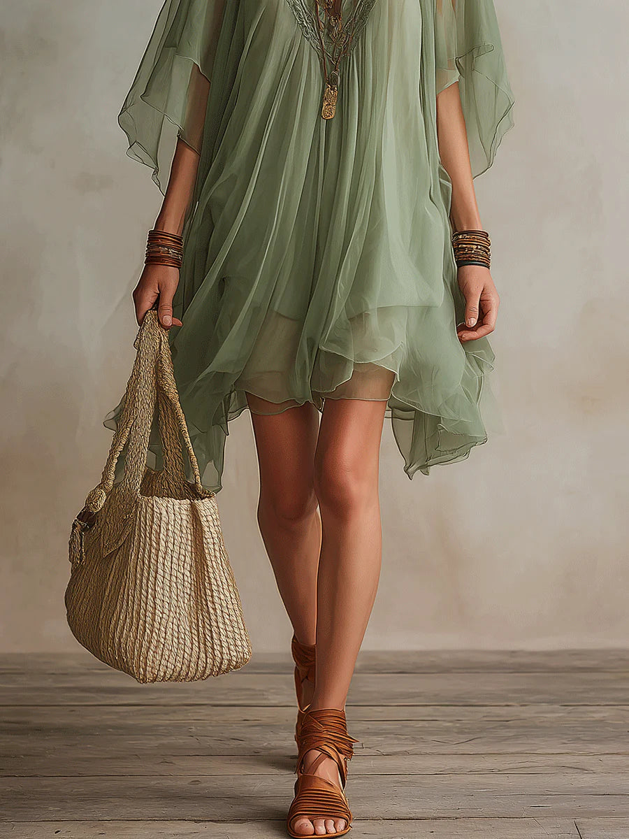 Smeralda | Flowing Tiered V-Neck Mini Dress