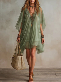 Smeralda | Flowing Tiered V-Neck Mini Dress