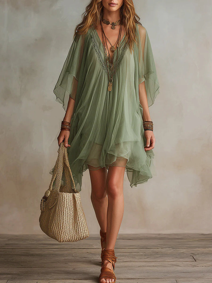 Smeralda | Flowing Tiered V-Neck Mini Dress