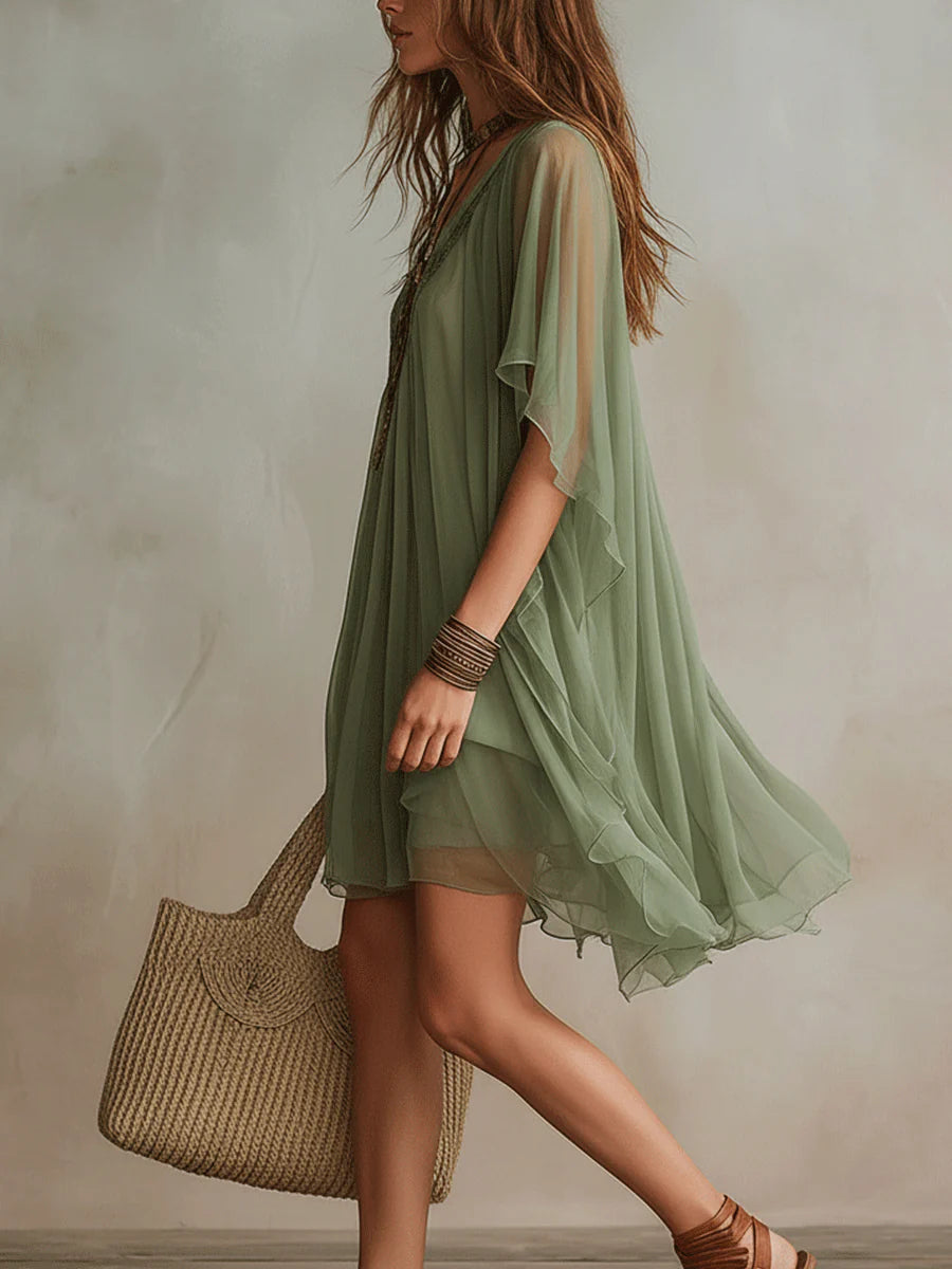 Smeralda | Flowing Tiered V-Neck Mini Dress