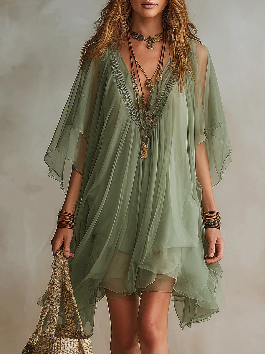 Smeralda | Flowing Tiered V-Neck Mini Dress