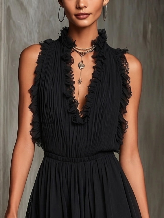 Melania | Black Ruffle Romper
