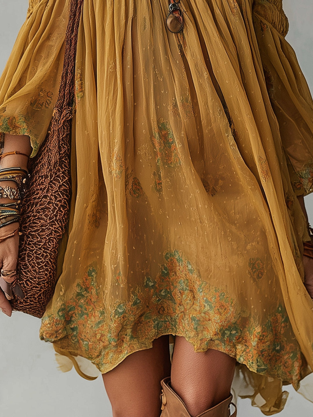 Giunchiglia | Yellow Floral Off-the-Shoulder Mini Dress