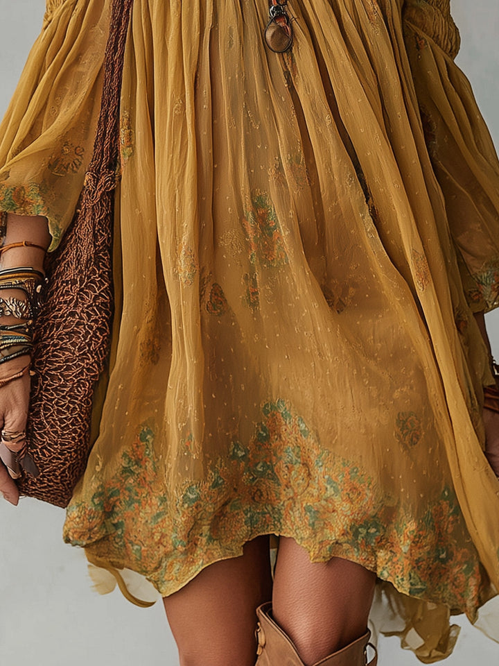 Giunchiglia | Yellow Floral Off-the-Shoulder Mini Dress
