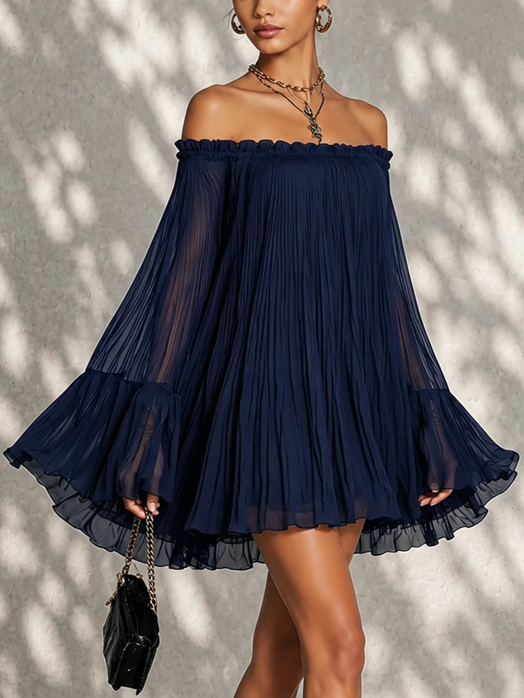 Ondina | Off-the-Shoulder Ruffle Mini Dress with Bell Sleeves