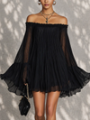Zelia | Black Ruffle Mini Dress with Bell Sleeves