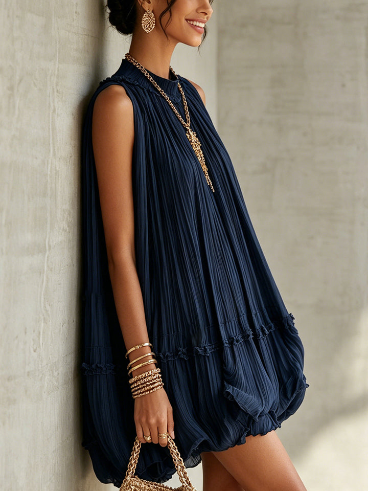 Oriana | Navy Ruffled Halter Mini Dress
