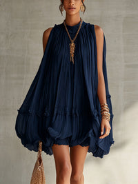 Oriana | Navy Ruffled Halter Mini Dress