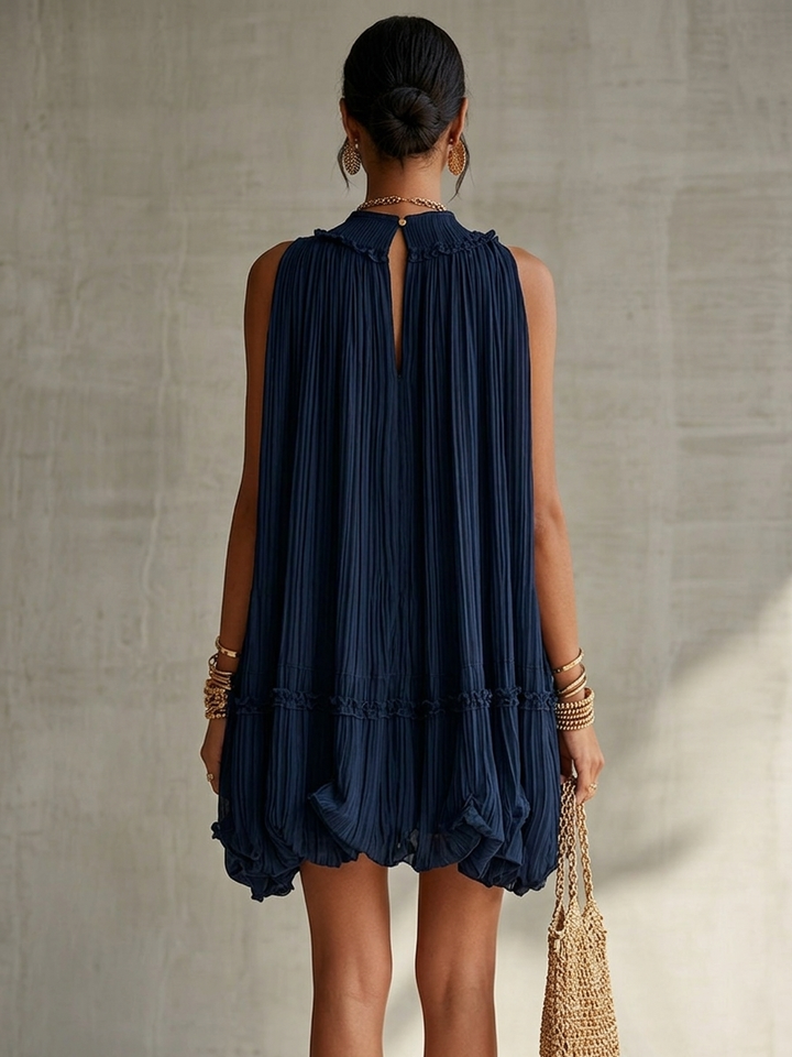 Oriana | Navy Ruffled Halter Mini Dress