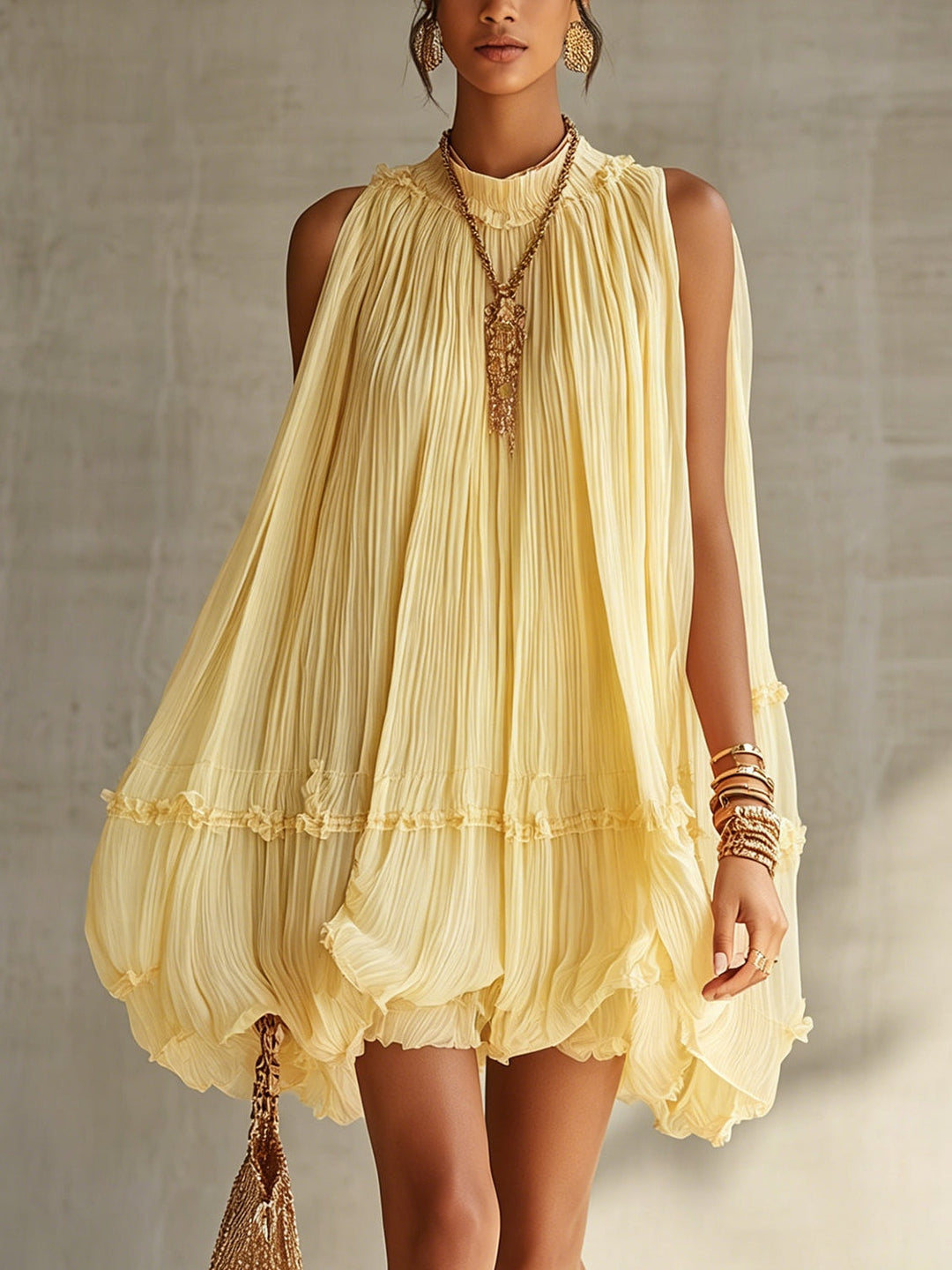 Margherita | Yellow Ruffled Halter Mini Dress