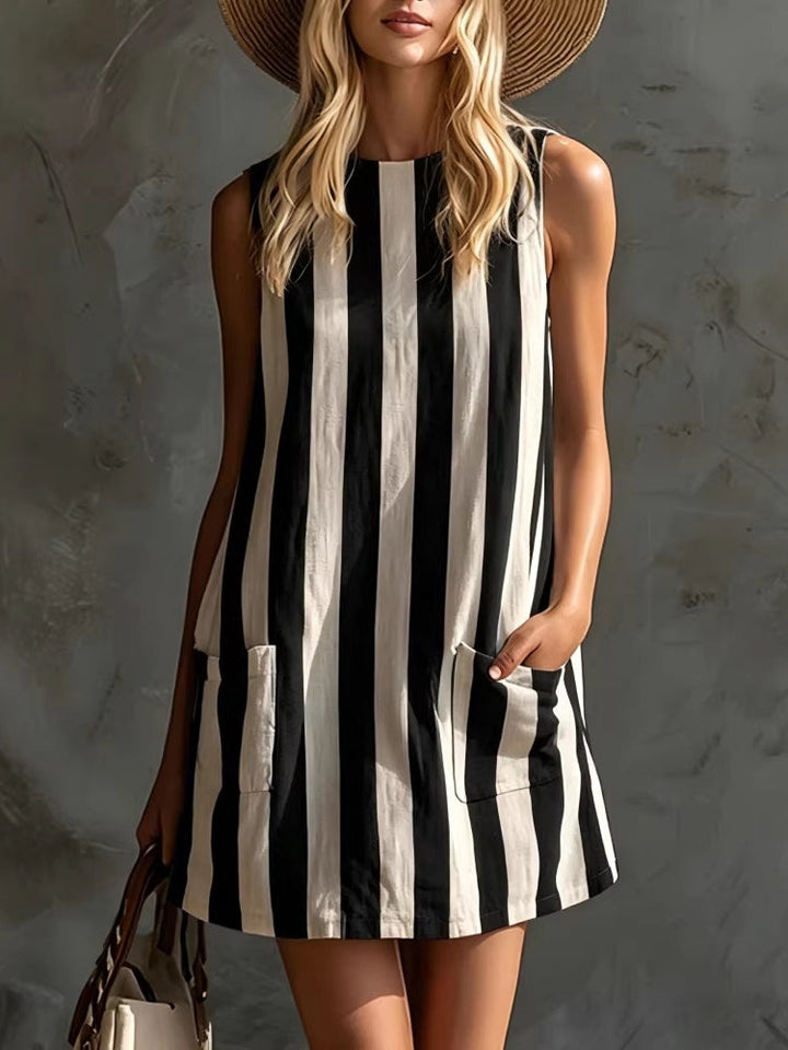 Marta | Sleeveless Striped Crewneck Mini Dress