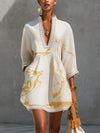 Avorio | Ivory and Gold Print Viscose Mini Dress