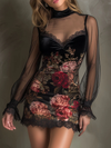 Egle | Rose-Print Tulle and Lace Mini Dress