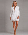 Mini Abito Camicia Bianco Boho con Orlo Ricamato