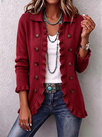 Rosalinda | Giacca in Maglia Rossa Rubino con Rouches