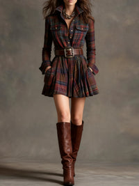 Cannella | Vintage Plaid Mini Dress with Belt