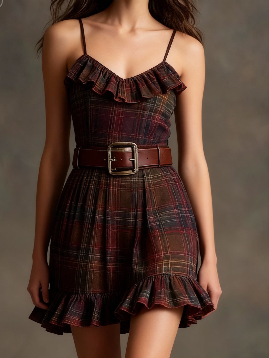 Mariella | Vintage Plaid and Stripe Mini Dress with Oversized Jacket and Belt