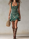 Melissa | Green Bohemian Print Ruffle Mini Dress