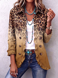 Carmela | Blazer Leopardo Ocra con Dettagli a Volant