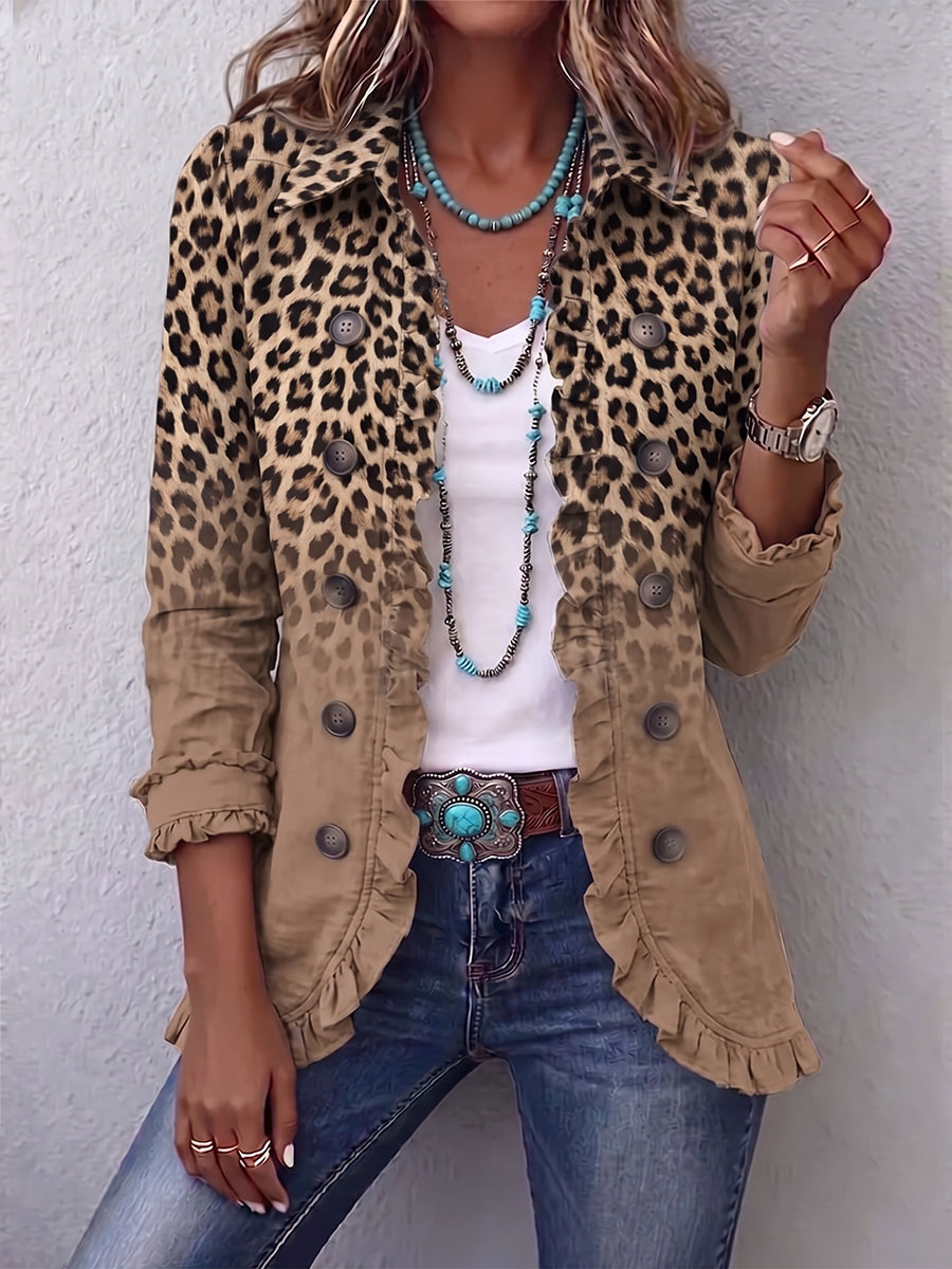 Oliva | Giacca Leopardo con Volant in Stile Sfumato